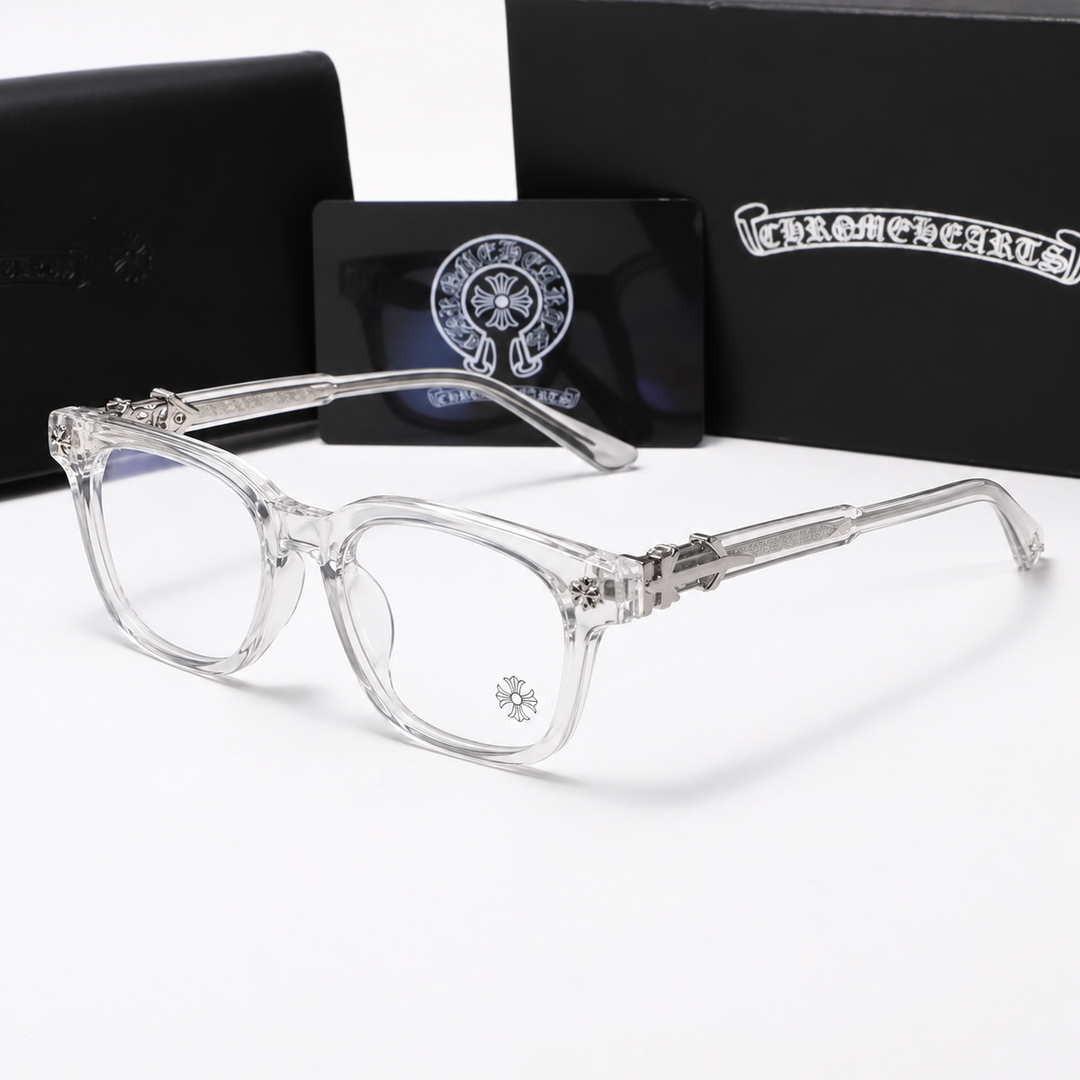 Chrome heart glasses - clear & silver badges