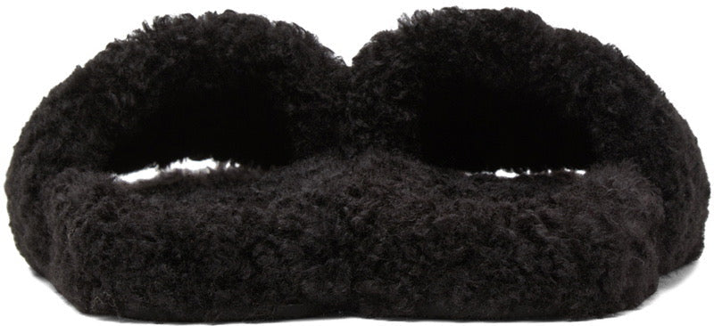 BALENCIAGA BLACK FURRY SLIDE SANDALS