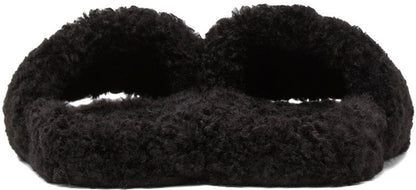 BALENCIAGA BLACK FURRY SLIDE SANDALS