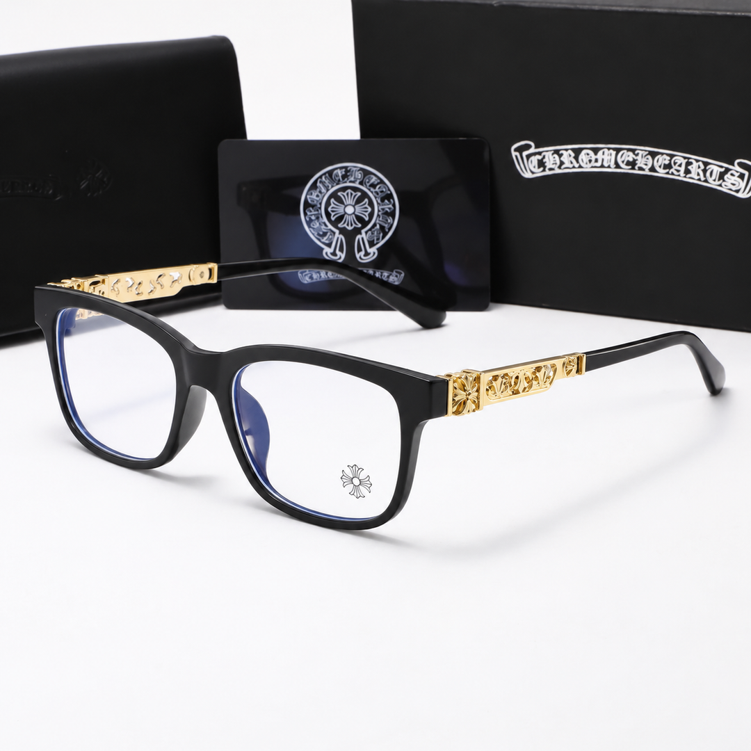Chrome heart glasses - Black & Gold badges