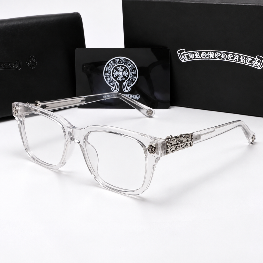 Chrome heart glasses - clear & silver badges