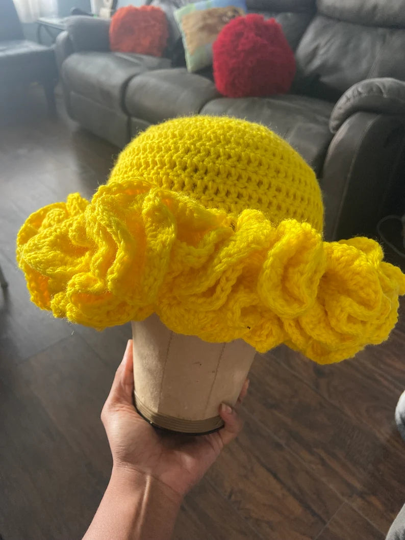 Crochet Ruffle Bucket Hat - Super Thick Ruffle yellow