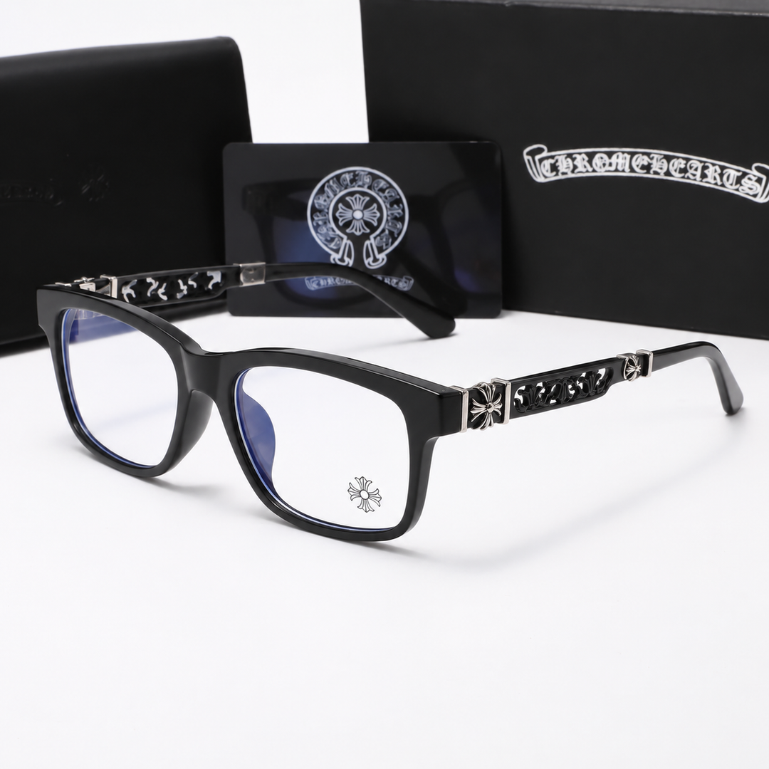 Chrome heart glasses - black  & black badges