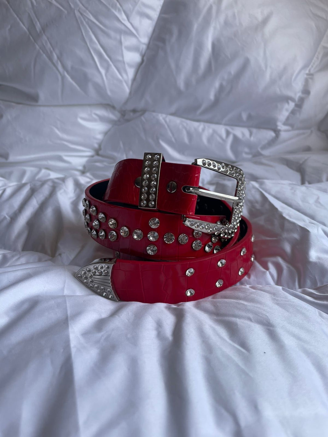 Rhinestone BB Belt Red