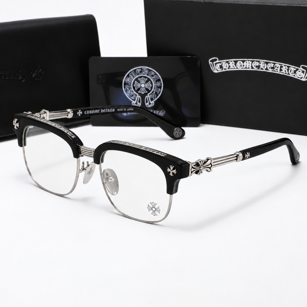 Chrome heart glasses - black & silver badges