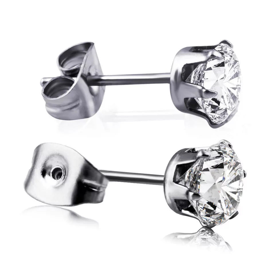 Round Cubic Zirconia Silver Stud Earrings