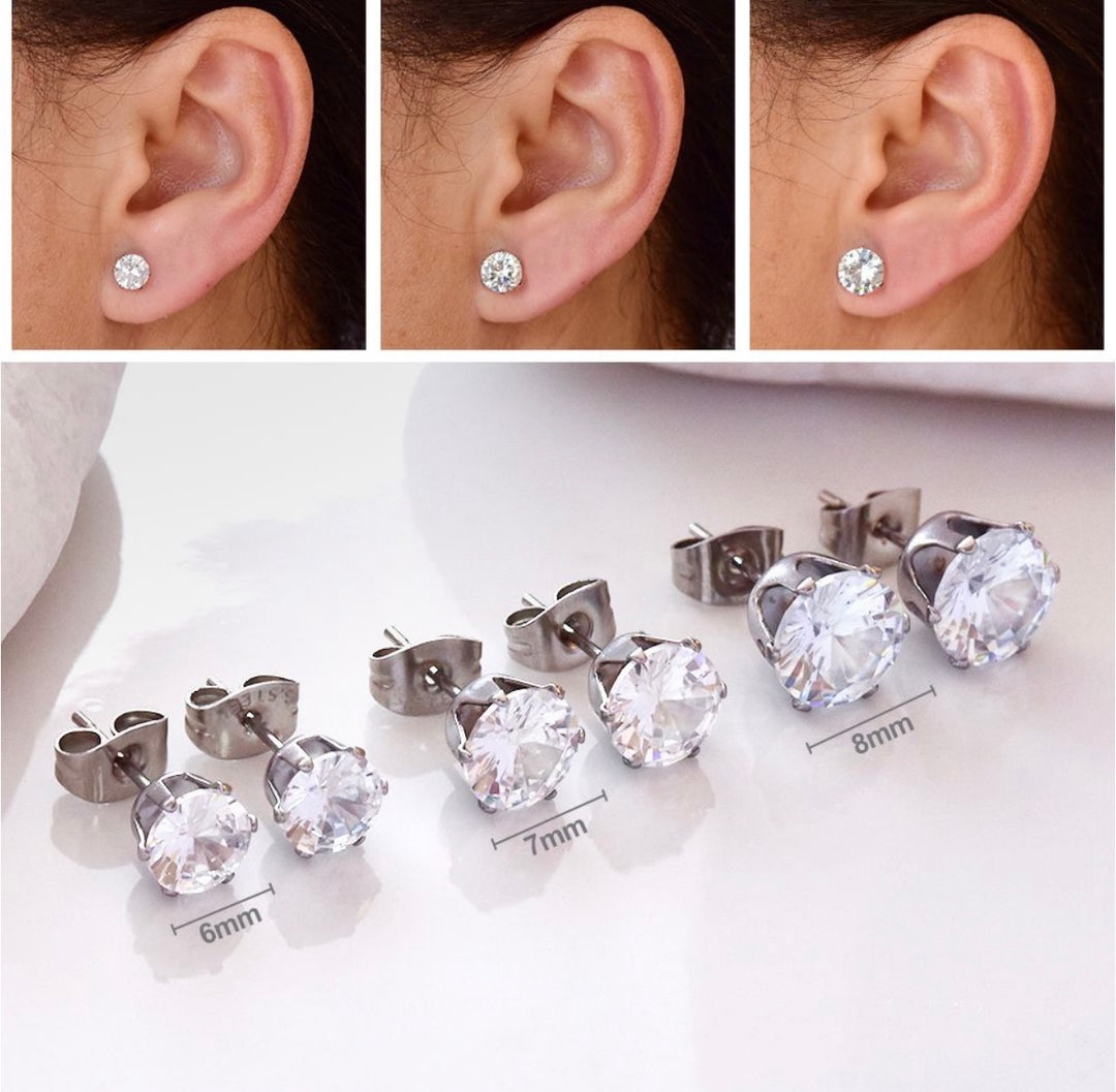 Round Cubic Zirconia Silver Stud Earrings