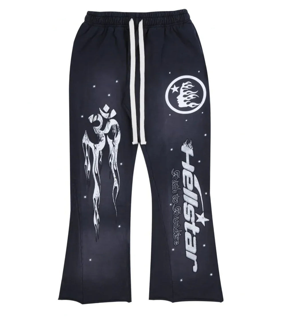 Flame Flare Hoodie + Flare Pants Set – Black