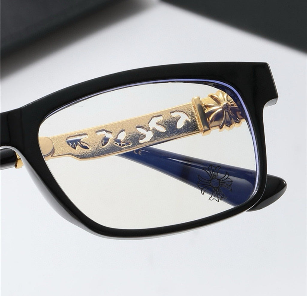 Chrome heart glasses - black  & gold badges