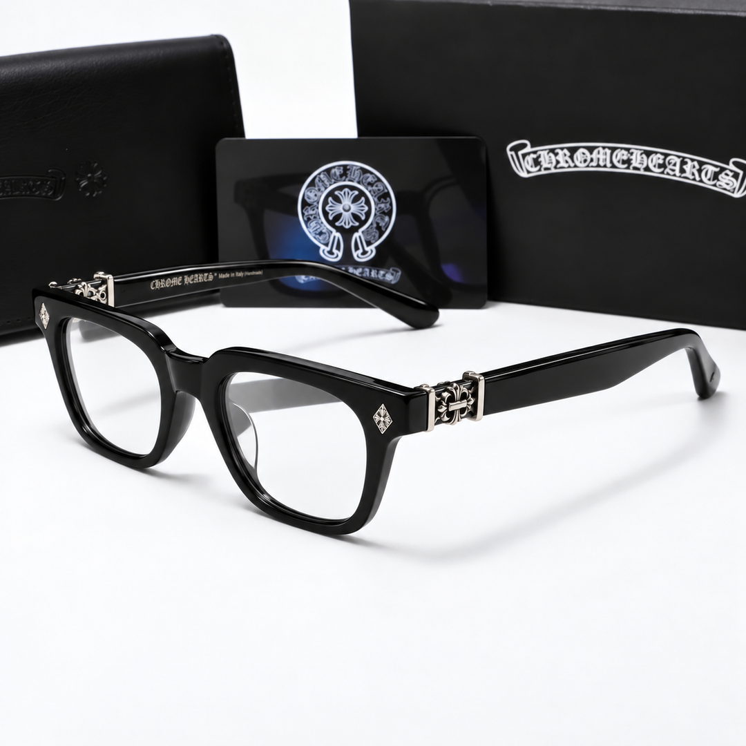 Chrome heart glasses - black & silver badges