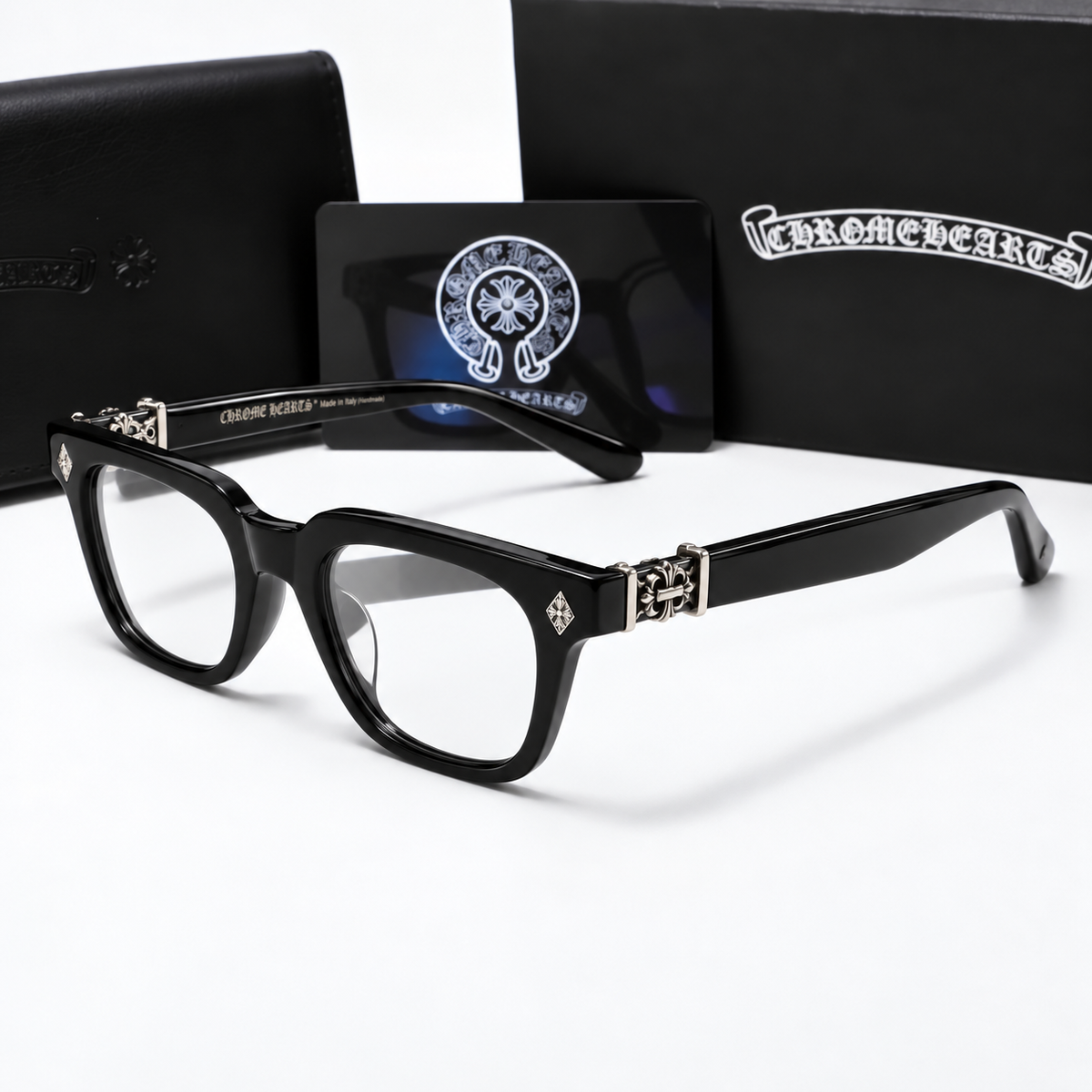Chrome heart glasses - black & silver badges
