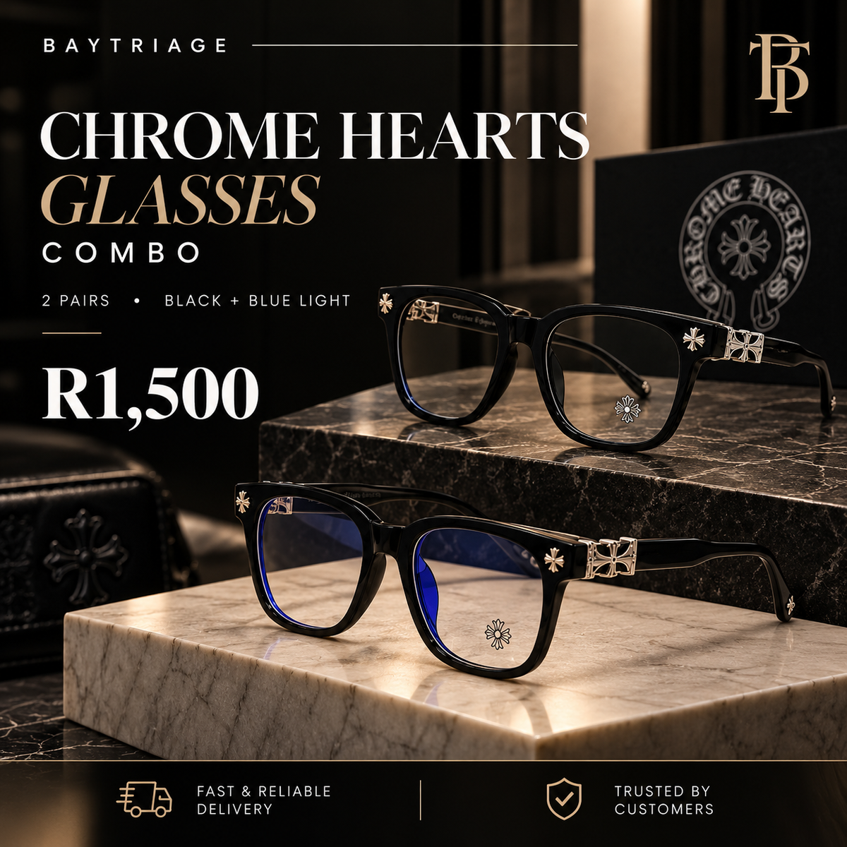 Two Chrome Heart Glasses Combo Deal