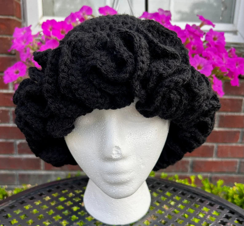 Crochet Ruffle Bucket Hat - Super Thick Ruffle black