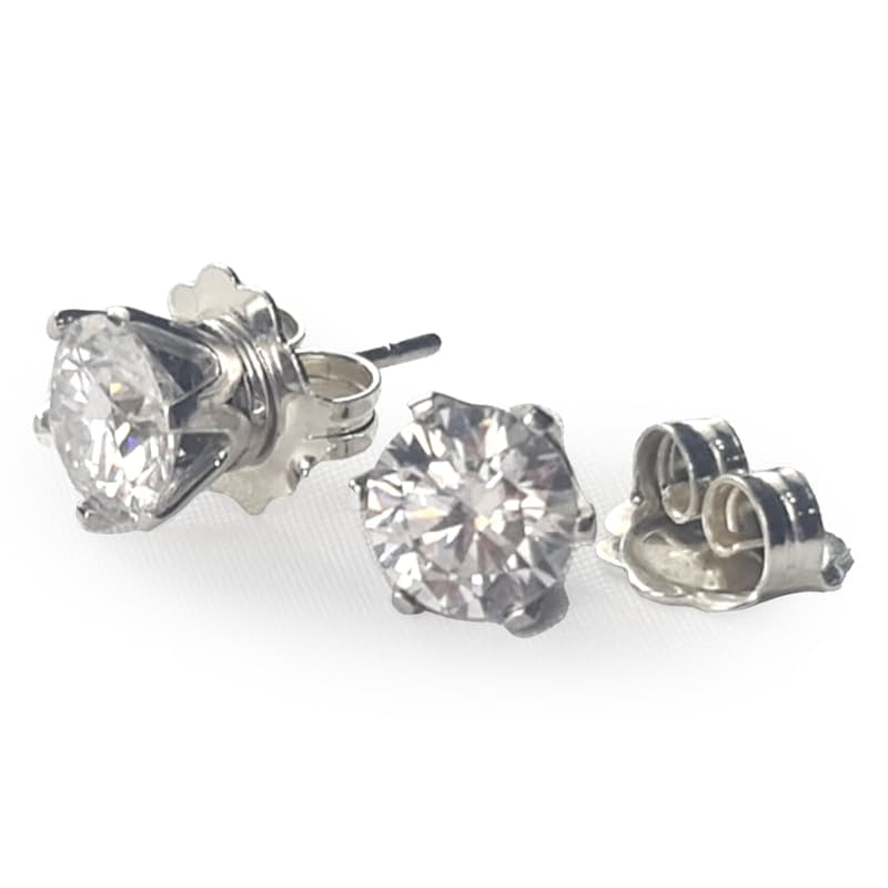 Round Cubic Zirconia Silver Stud Earrings