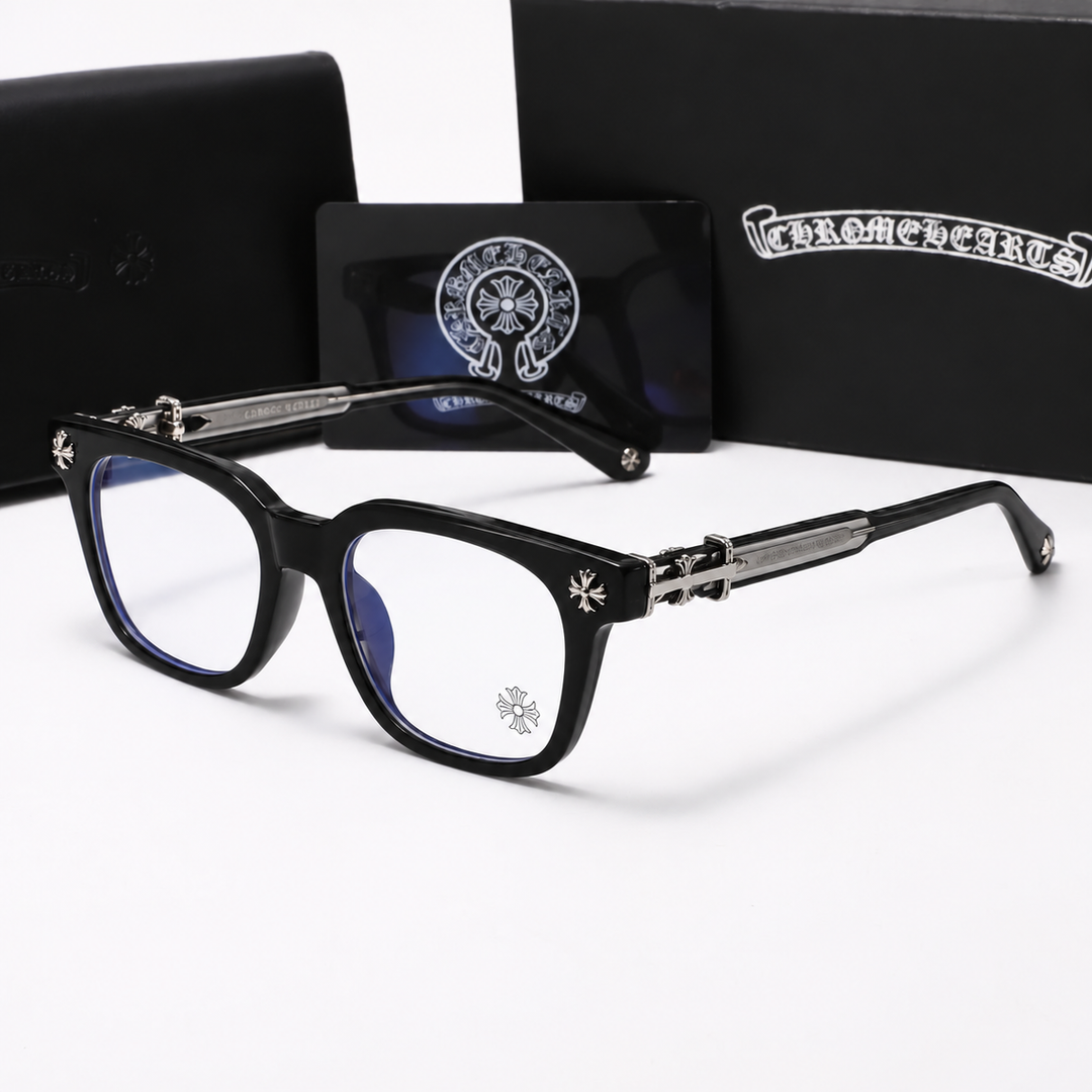 Chrome heart glasses - black & silver badges