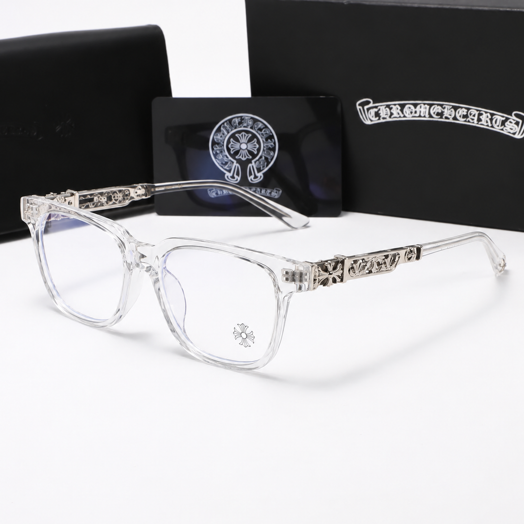 Chrome heart glasses - clear & silver badges