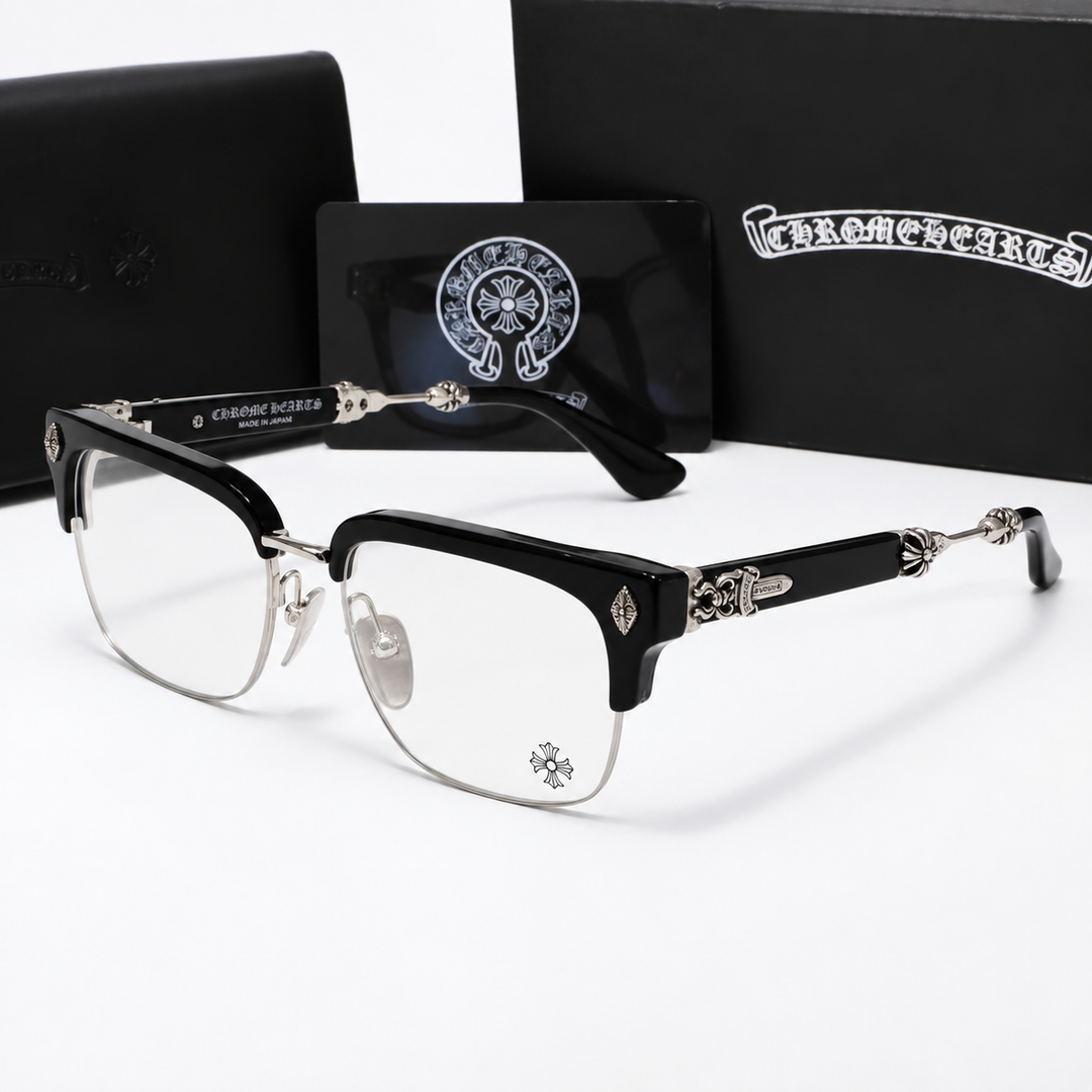 Chrome heart glasses - black & silver badges