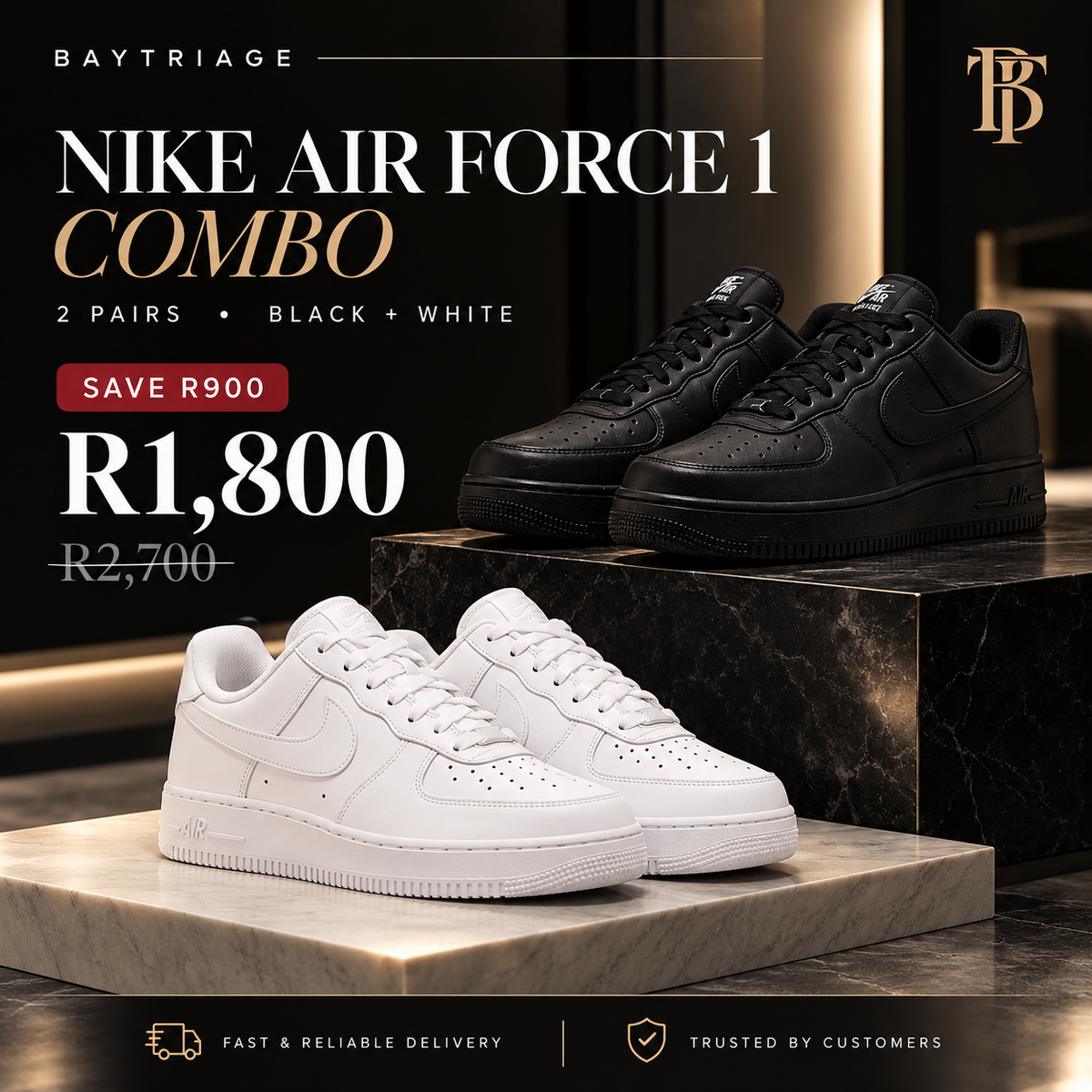 Nike Air Force 1 Combo – 2 Pairs (Sale)