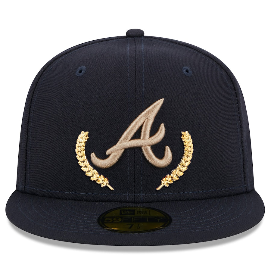 New Era Navy Atlanta Braves Gold Leaf 59FIFTY Fitted Hat