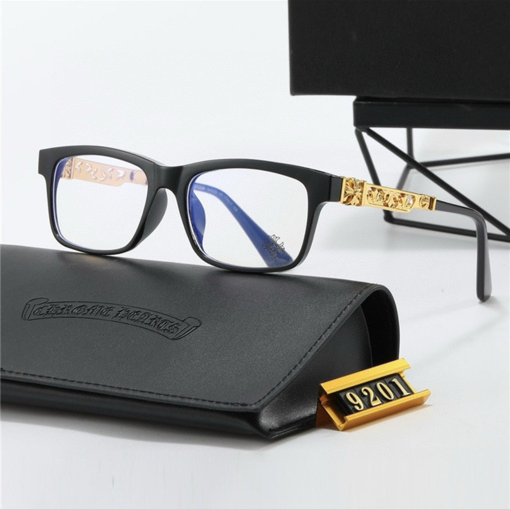 Chrome heart glasses - black  & gold badges