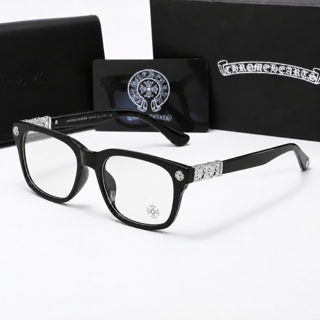Chrome heart glasses - black & silver badges