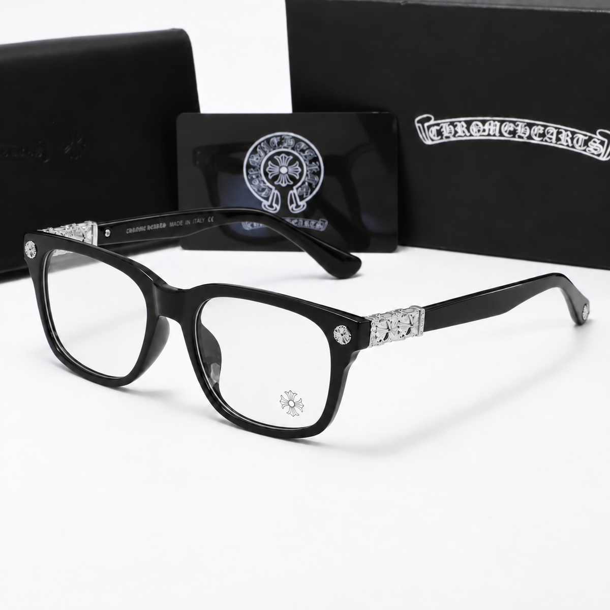 Chrome heart glasses - black & silver badges