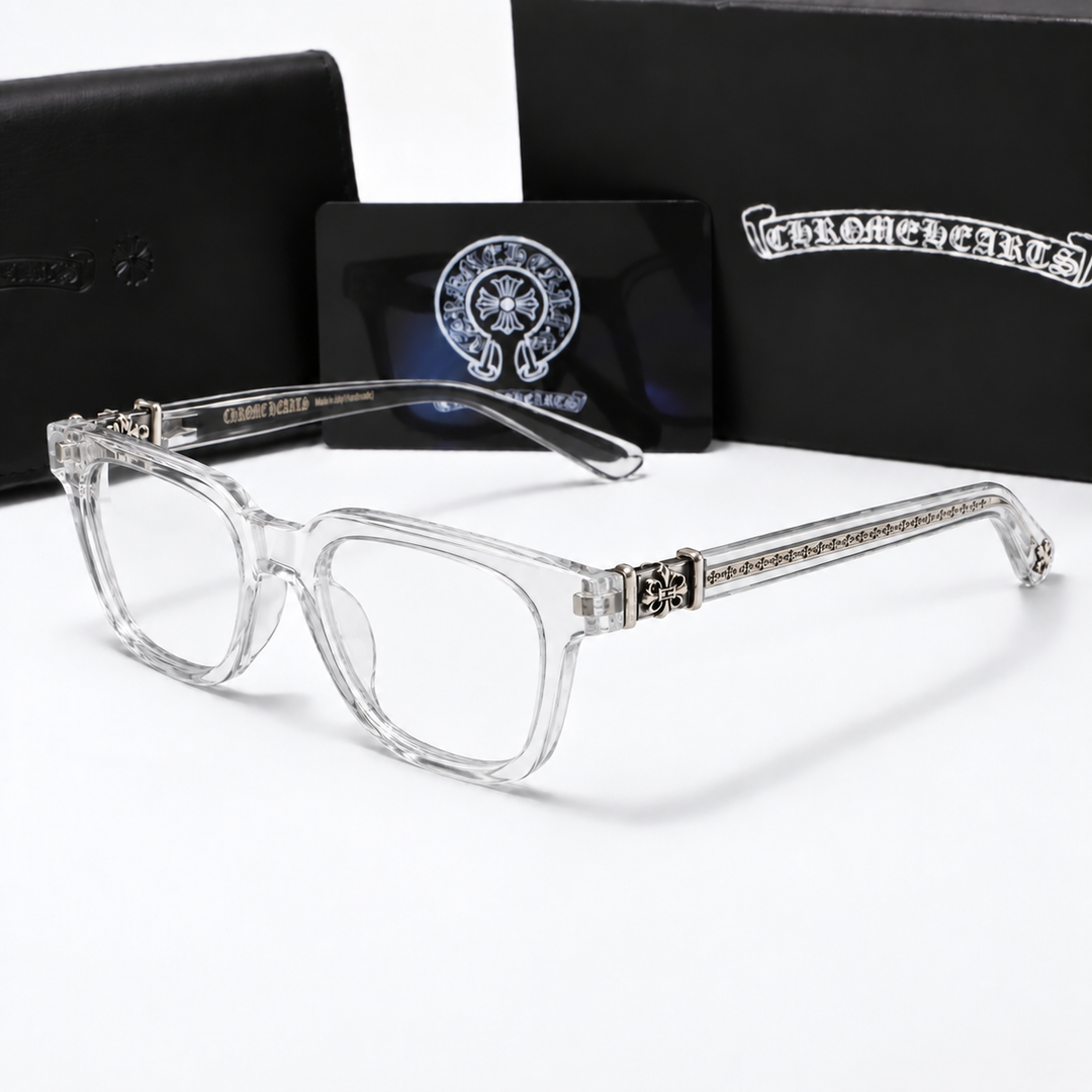 Chrome heart glasses - clear & silver badges