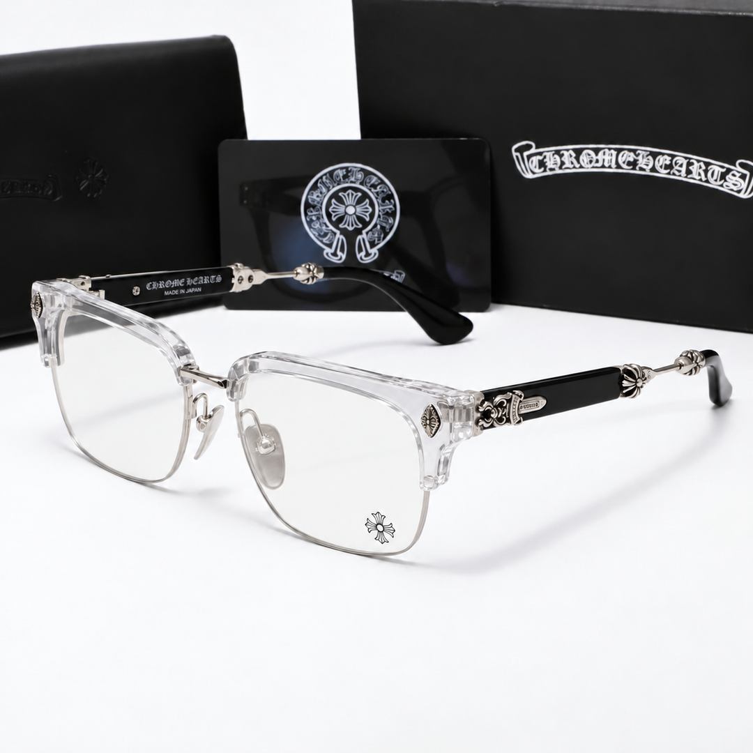 Chrome heart glasses - black & silver badges