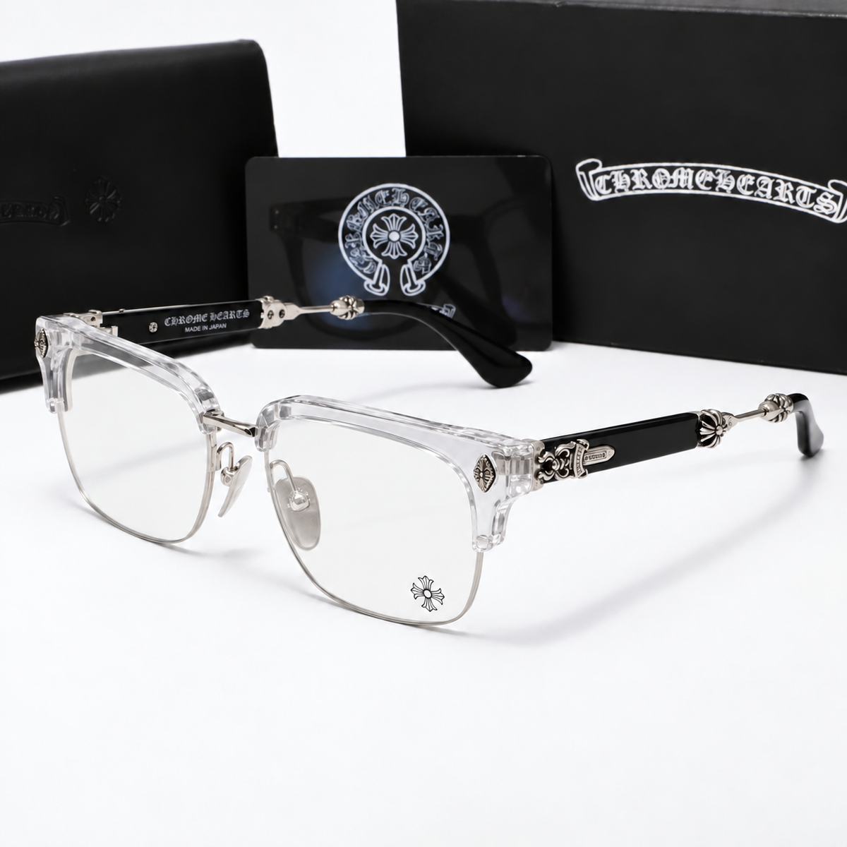 Chrome heart glasses - black & silver badges