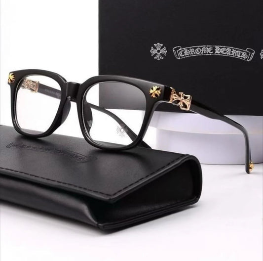 Chrome heart glasses - black & gold badges