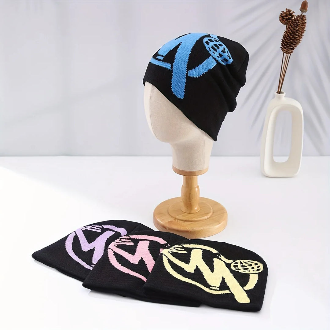 Blue Universal M Letter Pattern Letter Knitted Hat Cold Hat, Cute, Warm, Soft And Comfortable Hat