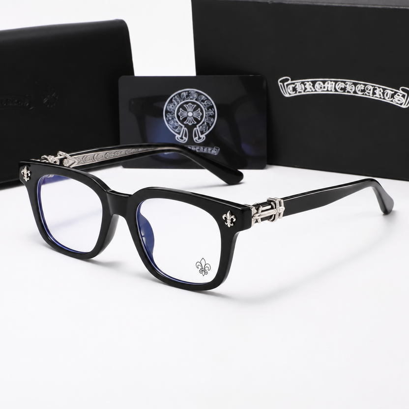 Chrome heart glasses - black & silver badges