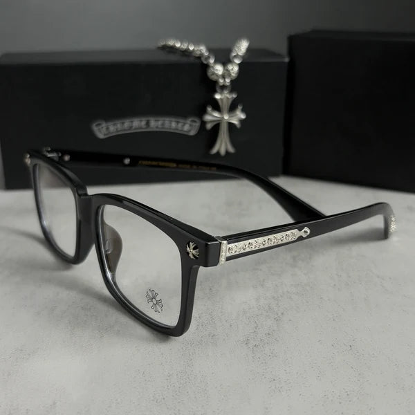 Chrome heart glasses - black & silver badges