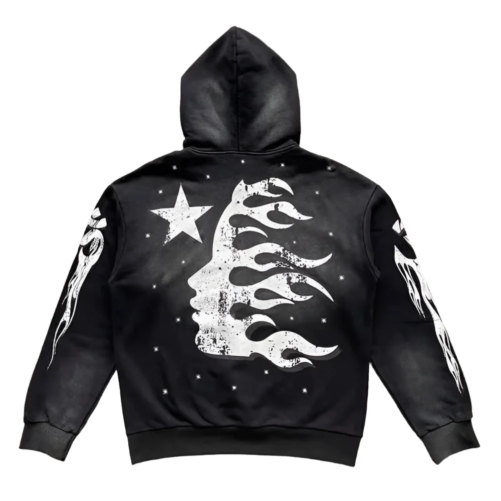 Flame Flare Hoodie + Flare Pants Set – Black