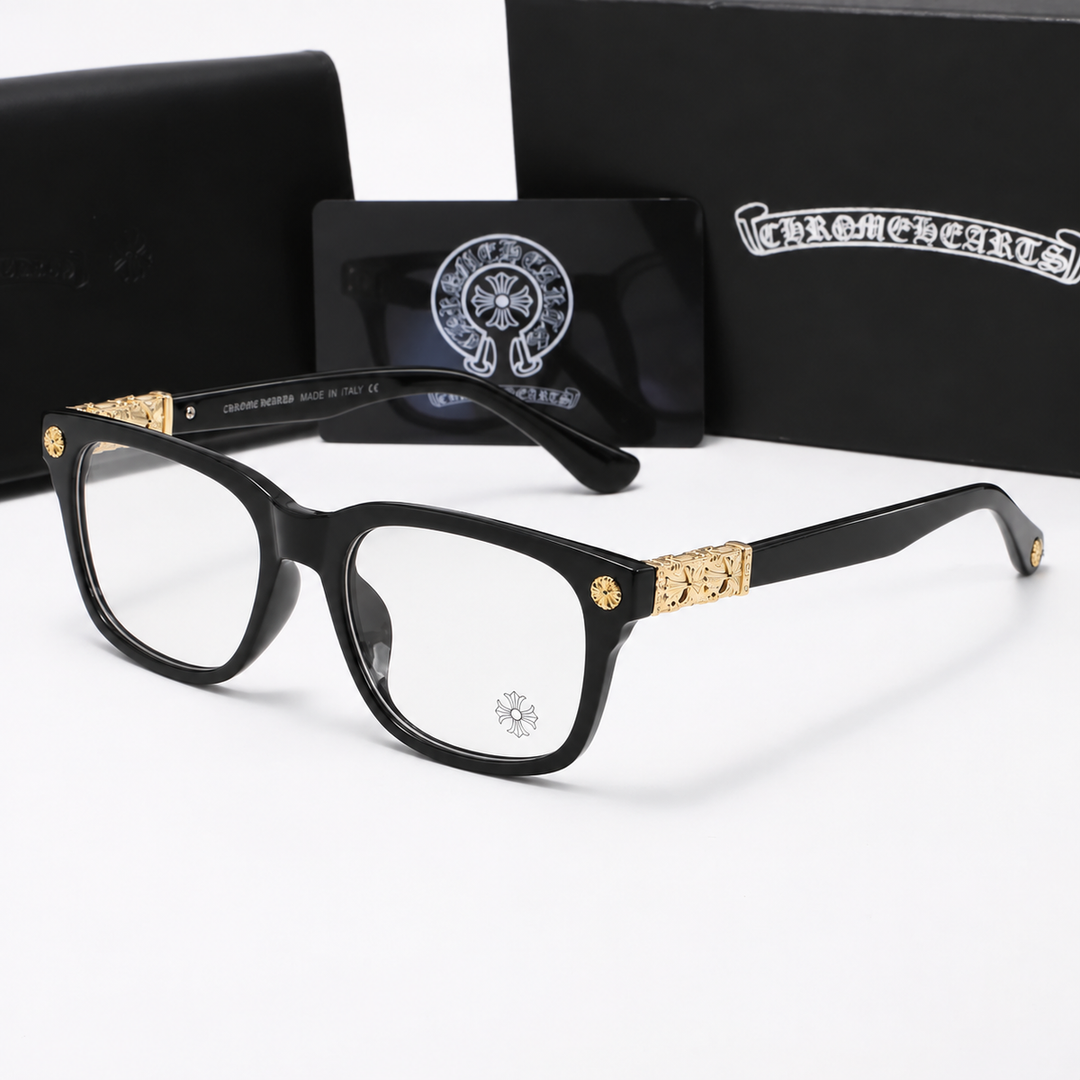 Chrome heart glasses - black & gold badges