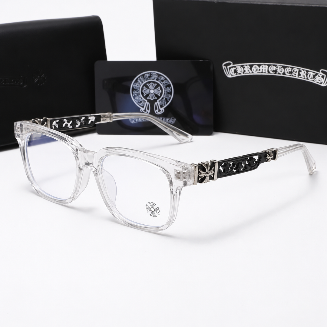 Chrome heart glasses - clear & black badges