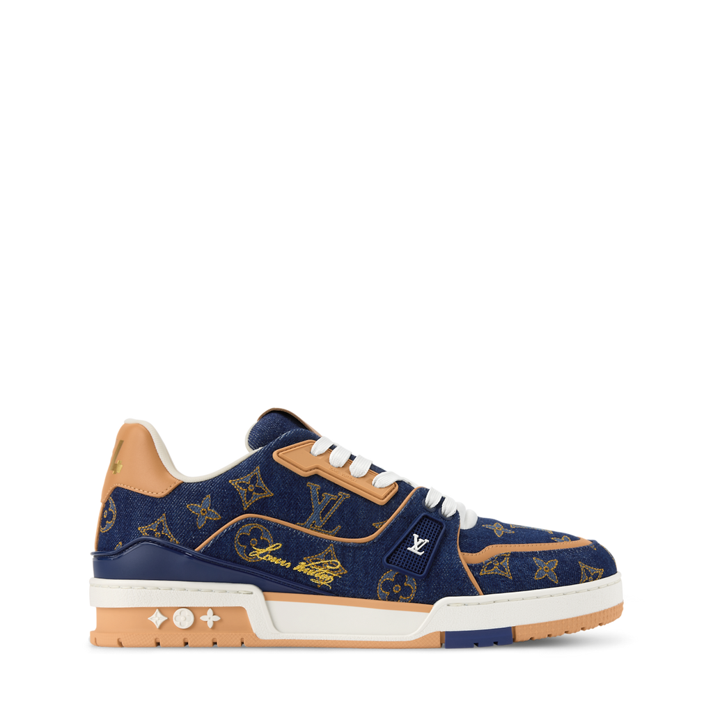 LOUIS VUITTON DENIM TRAINERS ‘CALF LEATHER TRIM’