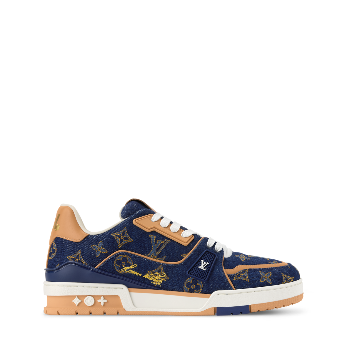LOUIS VUITTON DENIM TRAINERS ‘CALF LEATHER TRIM’