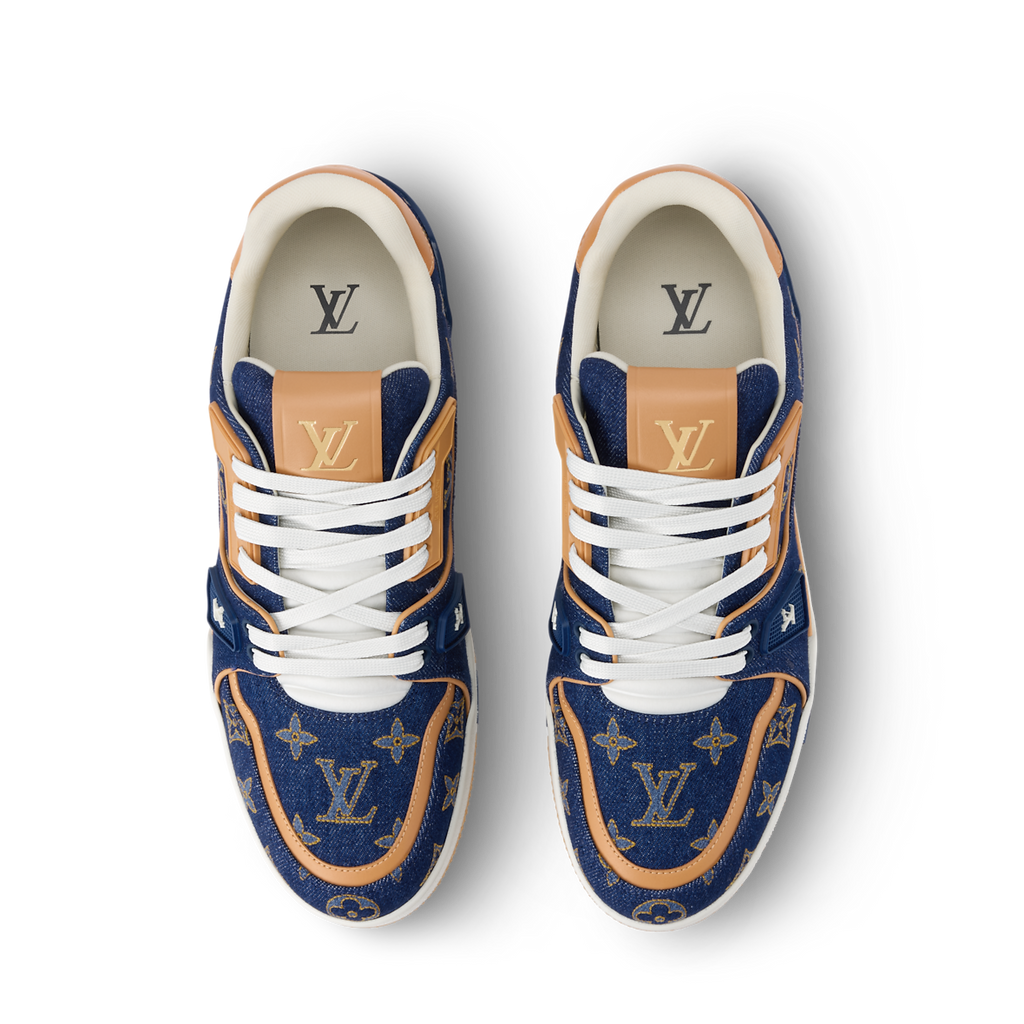LOUIS VUITTON DENIM TRAINERS ‘CALF LEATHER TRIM’