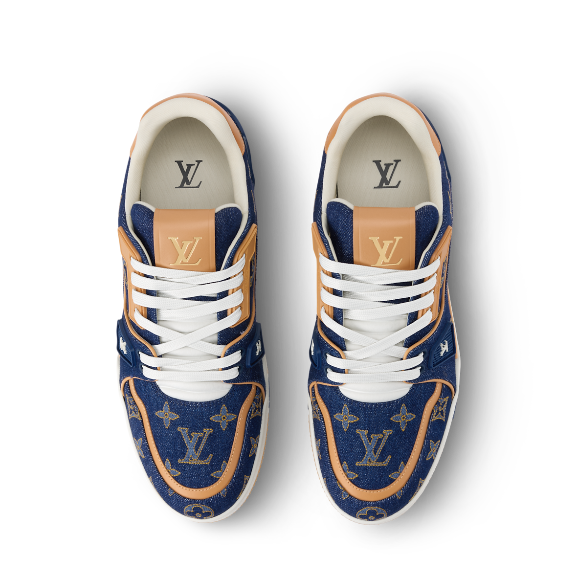 LOUIS VUITTON DENIM TRAINERS ‘CALF LEATHER TRIM’