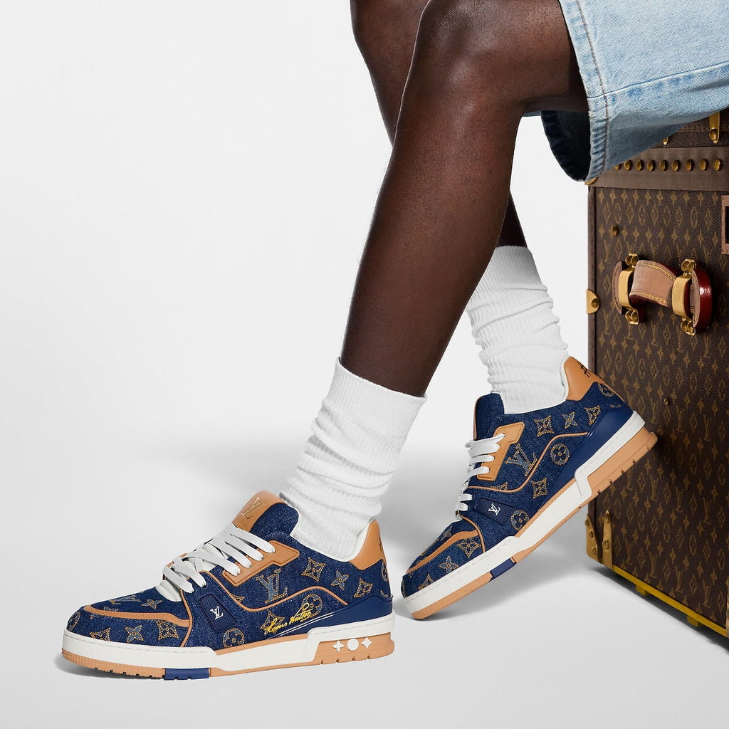 LOUIS VUITTON DENIM TRAINERS ‘CALF LEATHER TRIM’
