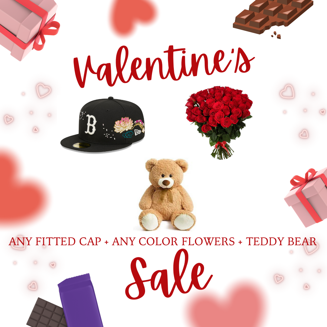 1 Fitted Cap + Bouquet + Teddy Bear